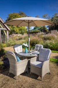 Eton 4 Seat Round Dining Set with Parasol and Base