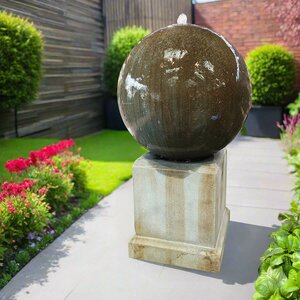 Fountain Sphere On Block High Voltage Outdoor Copper L:64Cm X W:64Cm X H:112Cm