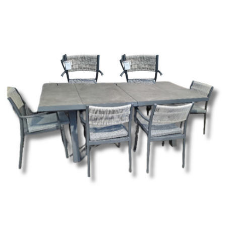 Krion Table and 6 Alvin Chair (Charcoal) Set